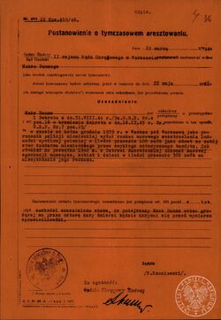 Postanowienie o tymczasowym aresztowaniu Maxa Daumego wydane 23 marca 1946 r. (sygn. IPN GK 164/371).