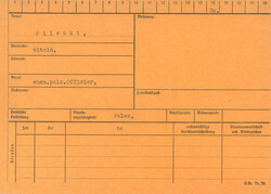 Karta z kartoteki osobowej Gestapo w Ciechanowie/Płocku wystawiona na Witolda Pileckiego. Karta zawiera informację o przynależności do Tajnej Armii Polskiej. Sygnatura archiwalna: IPN GK 629.