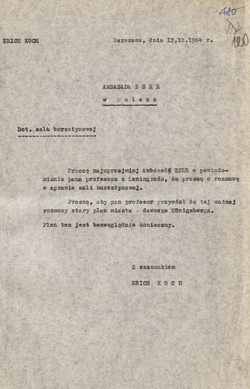 Pismo Ericha Kocha do ambasadora ZSRR w Polsce  (sygn. IPN BU 01820/10)