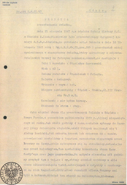 Protokół przesłuchania świadka Stanisława Garczewskiego z dnia 21 sierpnia 1947 r. w sprawie egzekucji dokonanej przez Niemców na obrońcach Poczty Polskiej. (sygn. IPN GK 162/618)