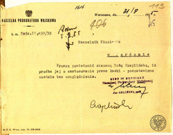 Odpowiedź Naczelnej Prokuratury Wojskowej na prośbę Ruty Czaplińskiej o przedterminowe zwolnienie z więzienia, Warszawa, 31 VIII 1955 r. (IPN Wr 1/487, k. 158)