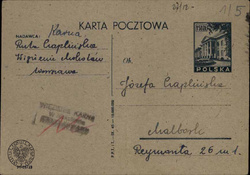 Karta pocztowa do matki przesłana z więzienia na Mokotowie, Warszawa, 14 XII 1947 r. (IPN Wr 100/1, t. 1, k. 11-12)