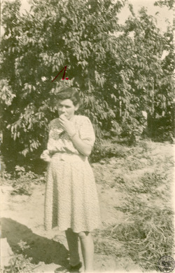 Wanda Minkiewicz ps. „Danka” stoi w sadzie na warszawskim Okęciu, 7 sierpnia 1946 r. (fot. z zasobu IPN, sygn. IPNBU-3-3-10-4-1)