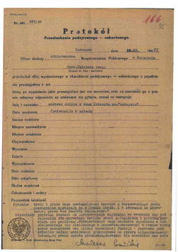 Protokół przesłuchania Emilii Malessy, przeprowadzonego w Ministerstwie Bezpieczeństwa Publicznego w Warszawie 22 listopada 1945 r. (sygn. IPN BU 944/115)