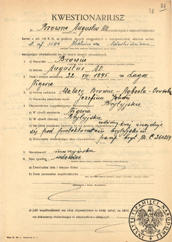 Kwestionariusz osobowy z akt paszportowych Augustusa Agboli O'Browna  (sygn. IPN BU 1218/9695)